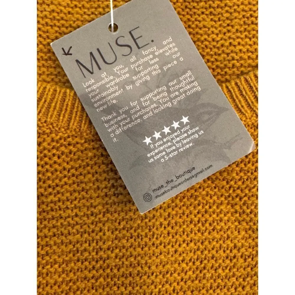 Madewell Women’s Mustard Yellow Knit Sweater Pullover Size Medium Cotton Blend - Picture 6 of 7